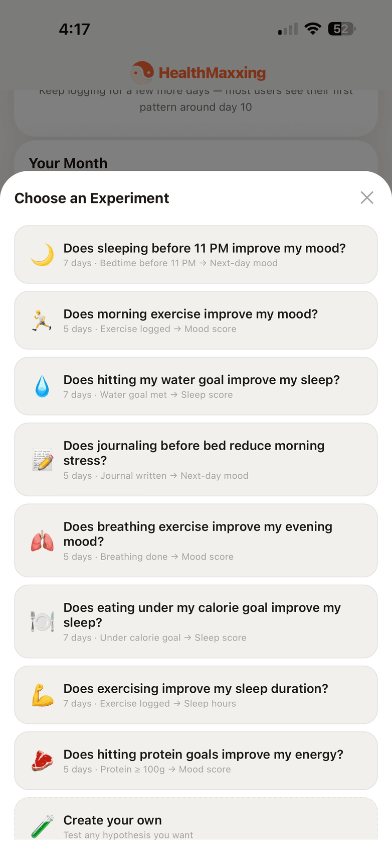 Choose an experiment: does sleeping before 11pm improve my mood?