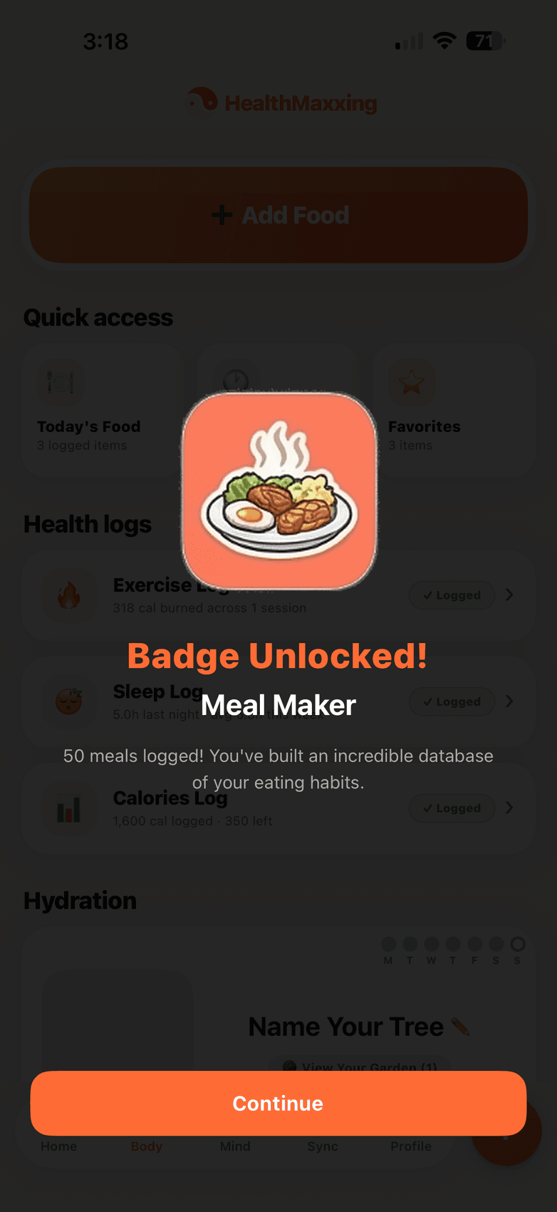 Badge unlocked celebration — Meal Maker